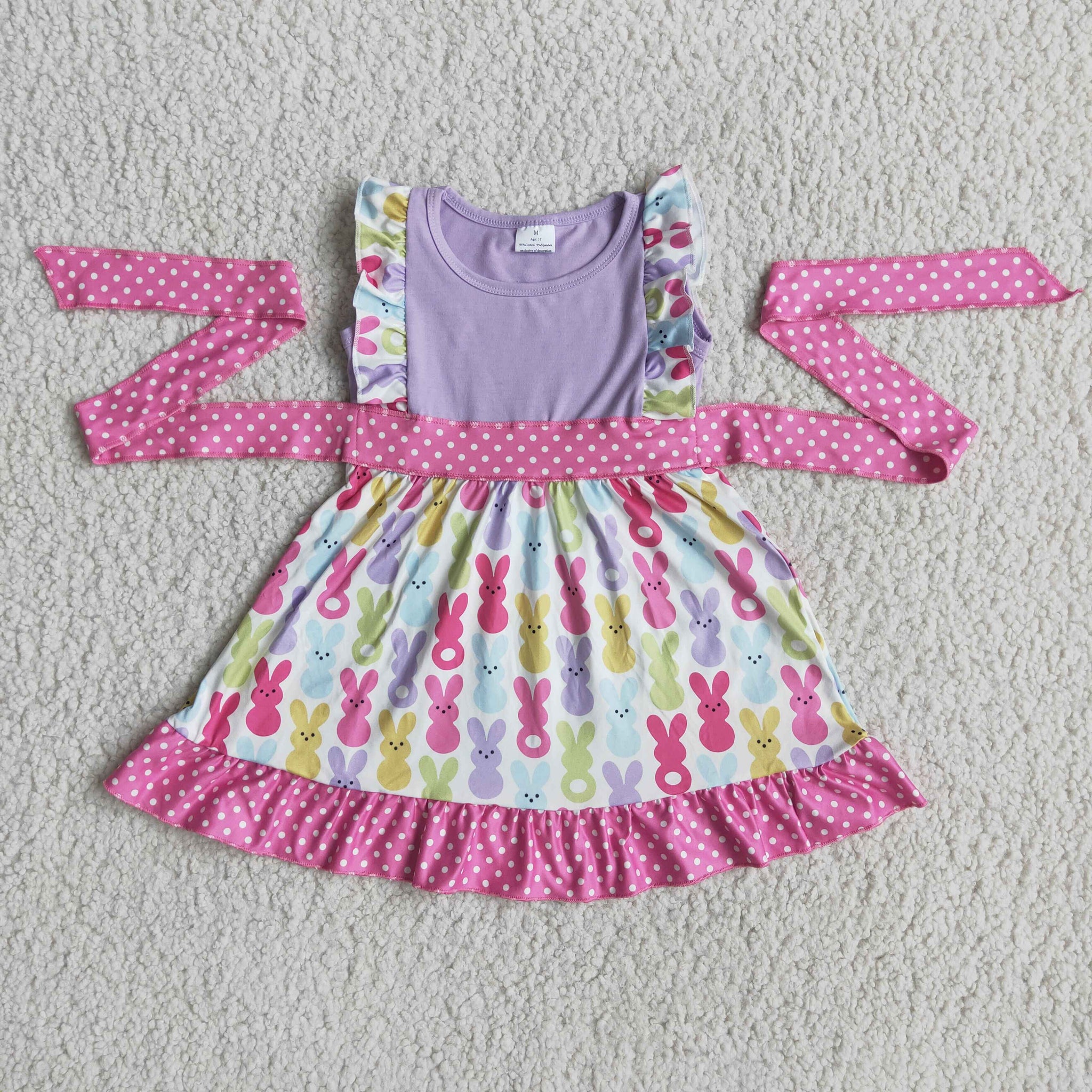 B11-21 girl pink dot bunny rabbit easter sleeveless dress-promotion 2024.1.27