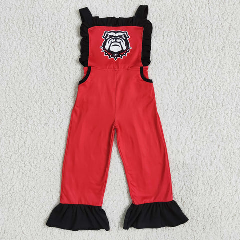 girl black red dog winter romper overalls