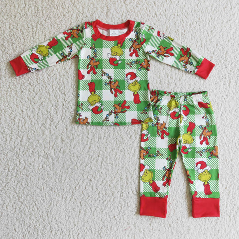 BLP0121 RTS baby boy clothes green cartoon pajamas set