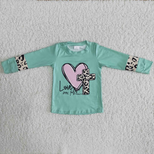 girl love green cross heart leopard waster top shirt