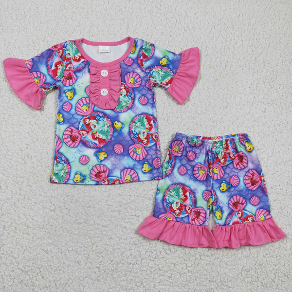 GSSO0152 baby girl clothes cartoon mermaid summer outfits