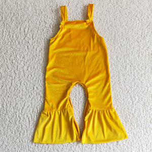 SR0089 girl yellow velvet jumpsuit kids jumpsuit romper