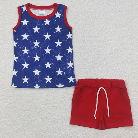 BSSO0220 kids clothes boys july 4th patriotic summer shorts set