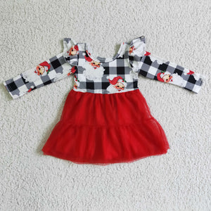 GLD0121 baby girl clothes red plaid  santa claus christmas dress