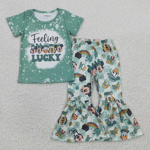 GSPO0430 baby girl clothes St. Patrick's Day bell bottom set outfits
