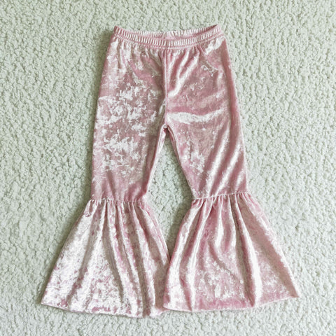 A6-5 girl bell bottom pink velvet pants B