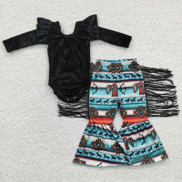 GSPO0552 baby girl clothes toddler girl bell bottom outfit tassel western set