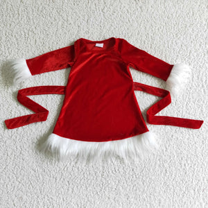 GLD0084 kids clothes girls red velvet dress winter dresses christmas dresses