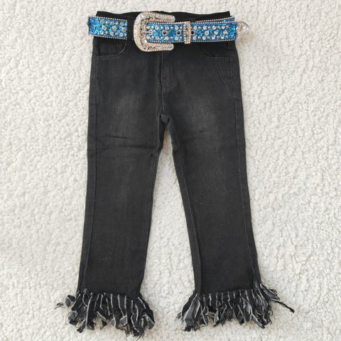 D4-30 baby girl clothes black tassel jeans winter pant 4