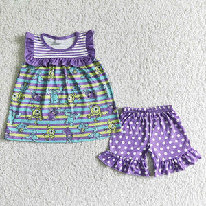 GSSO0077 baby girl clothes cartoon purple summer outfits
