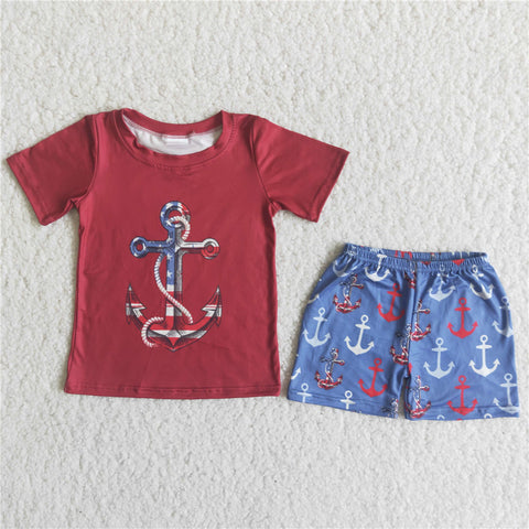 boy clothes red anchor july 4th patriotic set