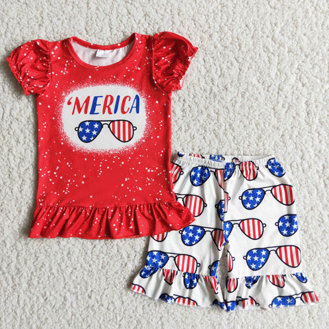 girl clothes red glasses july 4th patriotic set