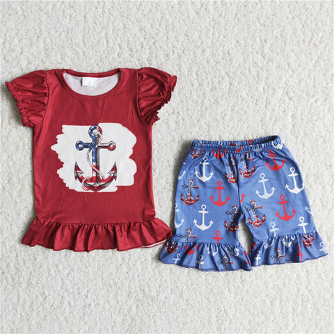 girl clothes red anchor july 4th patriotic set