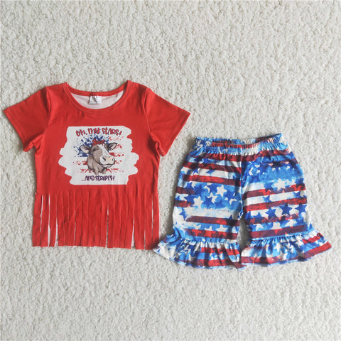 C15-2 girl clothes cow star july 4th patriotic set-promotion $5.5 2024.4.27