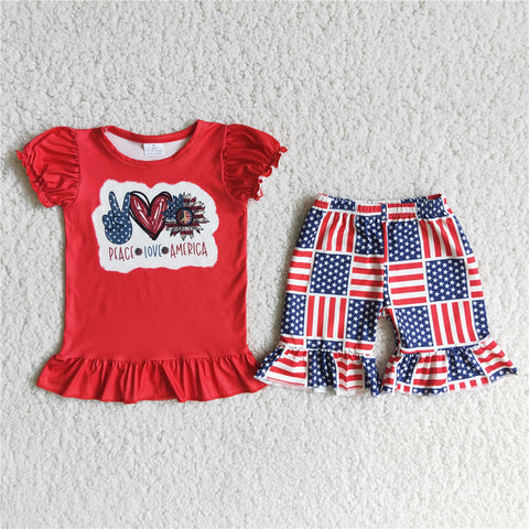 girl clothes peace love america flag july 4th patriotic set