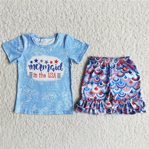 girl clothes blue in the usa july 4th patriotic set