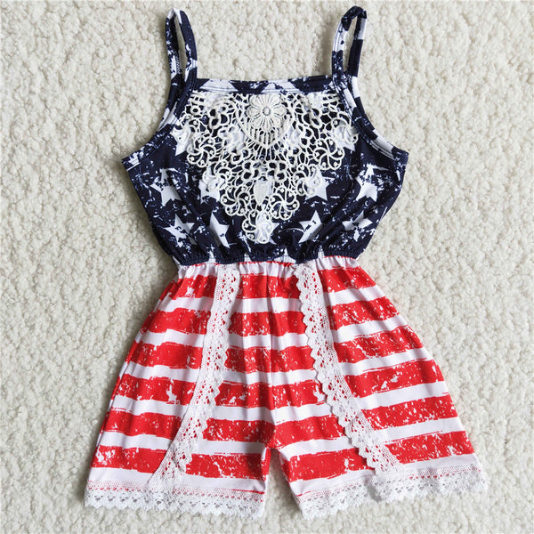 C6-10 baby girl clothes star july 4th sleeveless jumpsuit romper