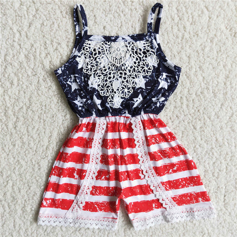 C6-10 baby girl clothes star july 4th sleeveless jumpsuit romper-promotion $5.5 2024.4.27