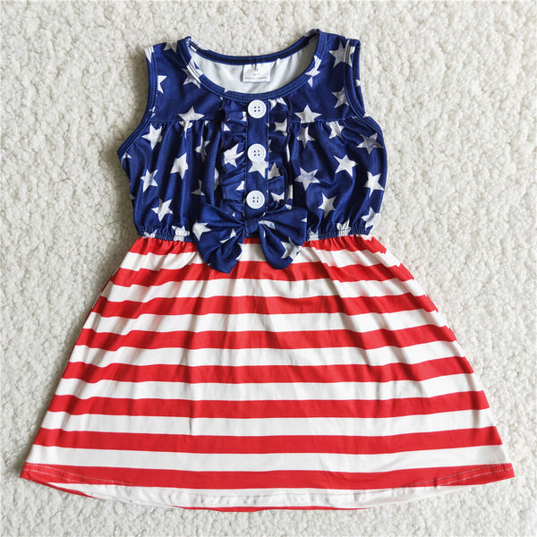 A17-22 girl clothes  july 4th navy  star patriotic flutter dress