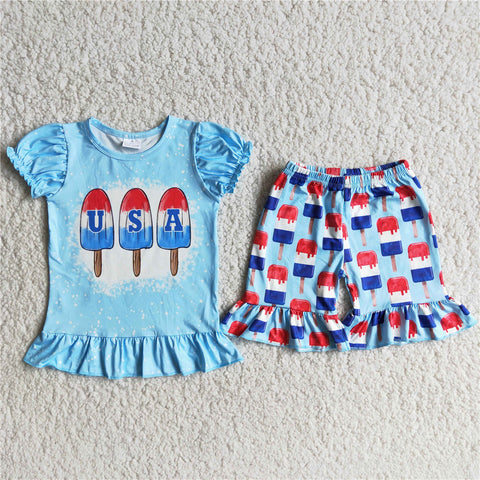 girl clothes blue july 4th usa patriotic set