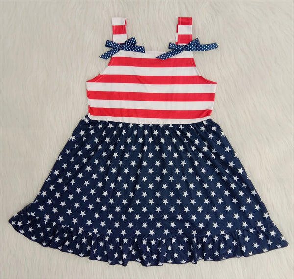girl clothes  july 4th navy  star patriotic flutter dress-promotion 2024.4.22 $5.5