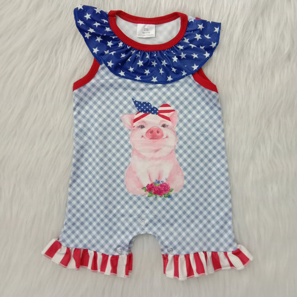 girl clothes red pig july 4th patriotic romper