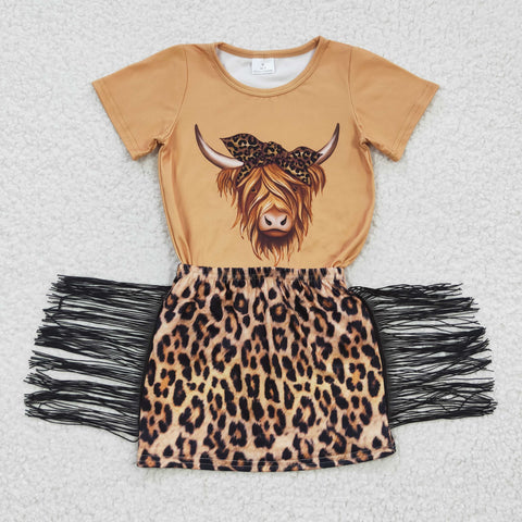 GSD0301 toddler girl clothes cow leopard tassel summer outfit