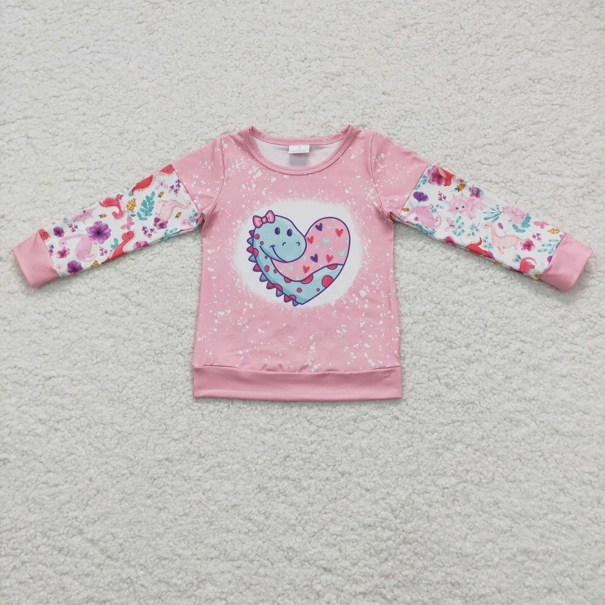 GT0087 baby girl clothes heart dinosaur valentines day shirt