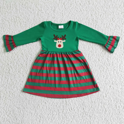 GLD0014 girl green deer applique christmas dress