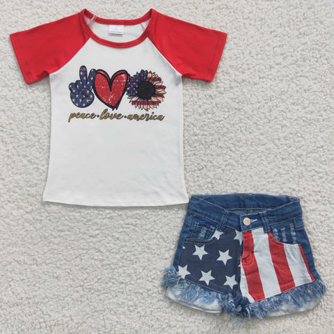 GSSO0268  kids clothes girls 4th of july patriotic denim shorts outfit