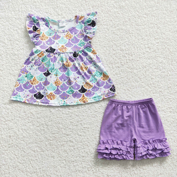 B17-9 baby girl clothes mermaid summer shorts outfit