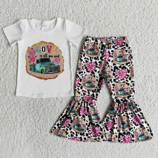 E13-26 girl clothes  valentines day short sleeve fall spring set