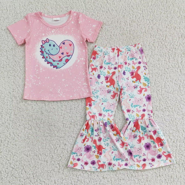 GSPO0283 baby girl clothes pink dinosaur valentines day outfits