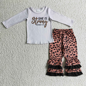 GLP0335 baby girl clothes SHE'S strong leopard winter outfits