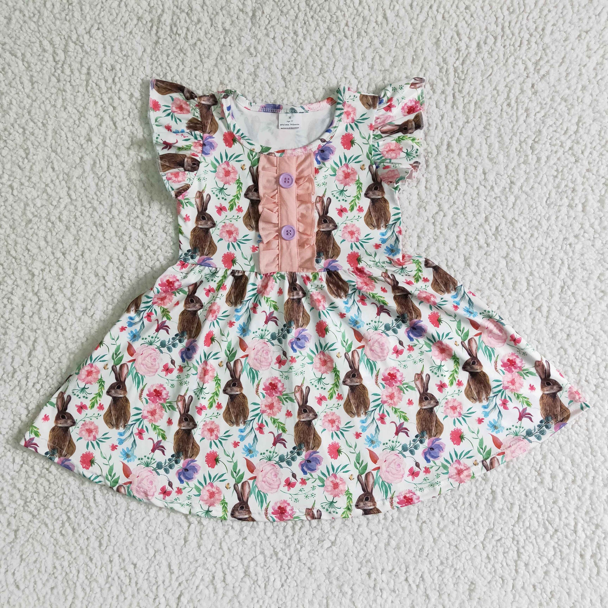 kids clothes easter bunny flutter sleeve dress