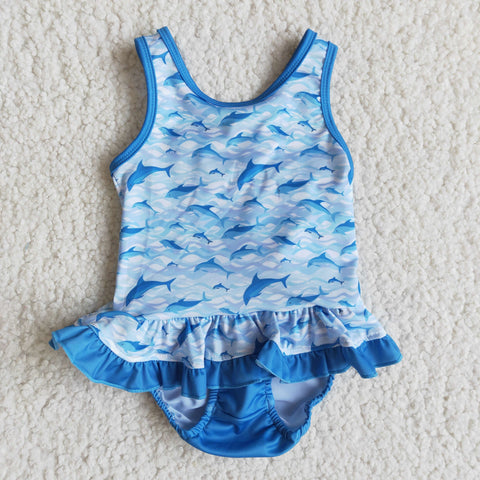 girl clothes blue swimsuit 1 piece