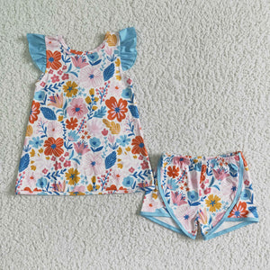 GSSO0098 kids clothing floral big bow summer set