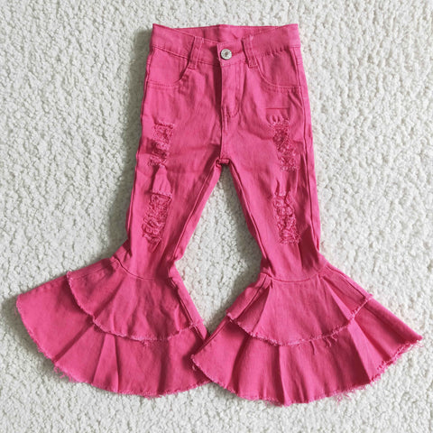 D14-14 girl clothing hot pink denim pants jeans