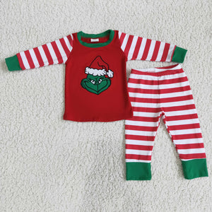 6 B5-18 toddler clothes stripe embroidery christmas pajamas set-promotion 2023.11.25