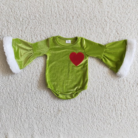 6 A4-4 baby girl clothes green heart velvet christmas bubble