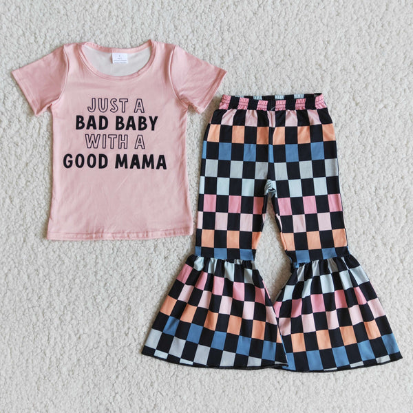 girl just a bad baby with a good mum fall spring short sleeve set