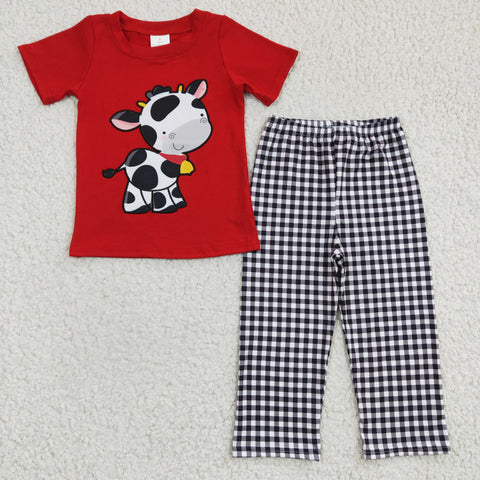 BSPO0057 kids clothes boys cute cow embroidery spring fall outfits