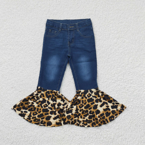 P0116 toddler girl bell bottom jeans baby girl bell bottom leopard girl flare pant girl jeans