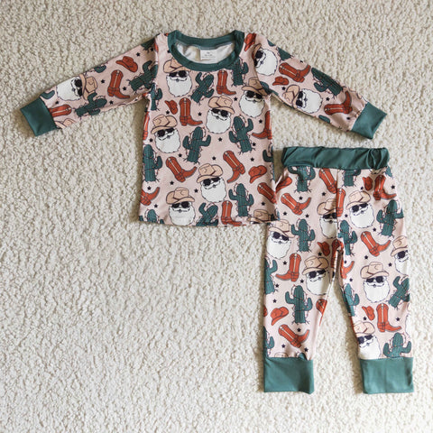 BLP0115 baby boy clothes shows santa claus green pajamas set