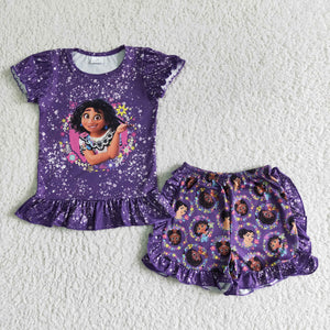 kids clothes summer cartoon purple short sleeve set