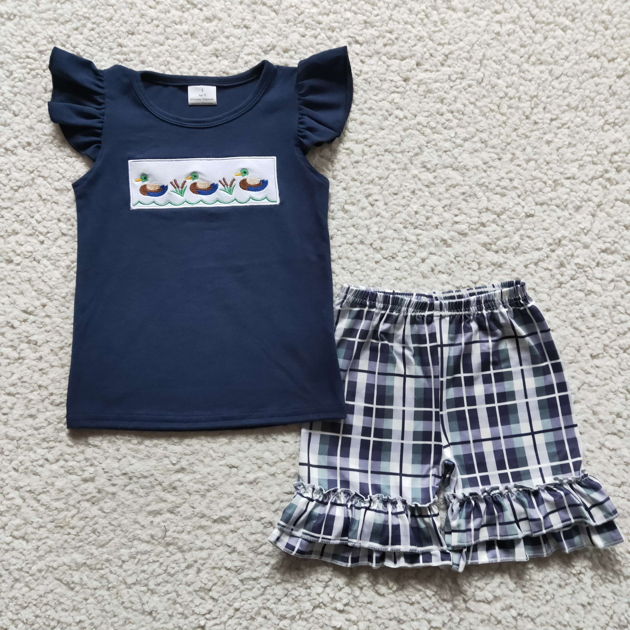 GSSO0156 baby girl clothes navy duck embroidery summer outfits