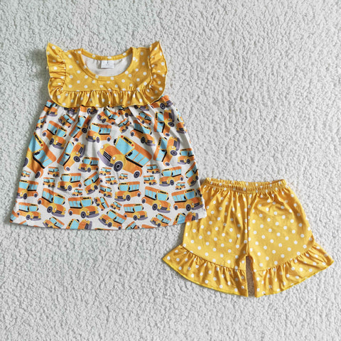 GSS00075 kids clothing yellow back to school set