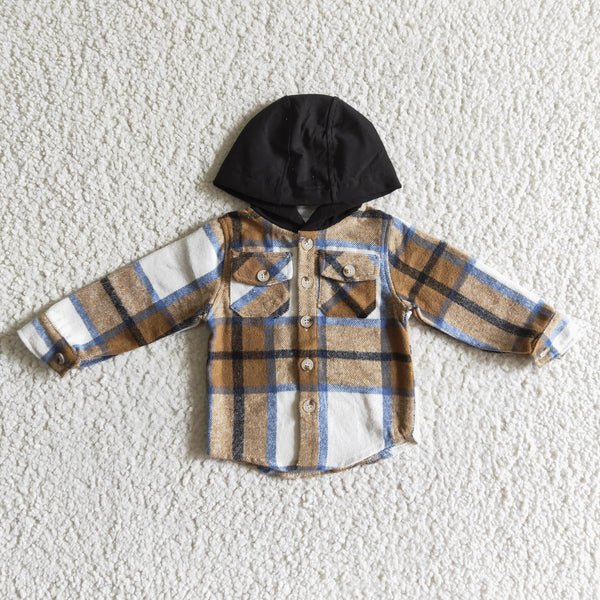 BT0076 baby boy clothes brown plaid hoodies shirt
