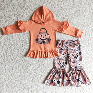 GLP0213 baby girls clothes pumpkin halloween custom hoodies set