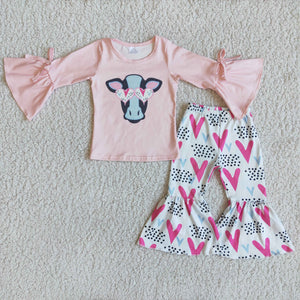 girl cow heart valentine's day winter long sleeve set